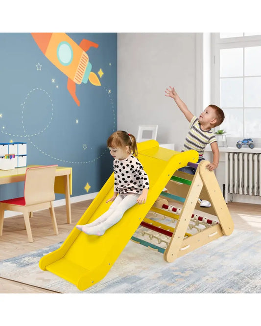 Patented 4 in 1 Triangle Climber Toy with Sliding Board and Climbing Net-Multicolor - Multicolor - Climbers & Slides