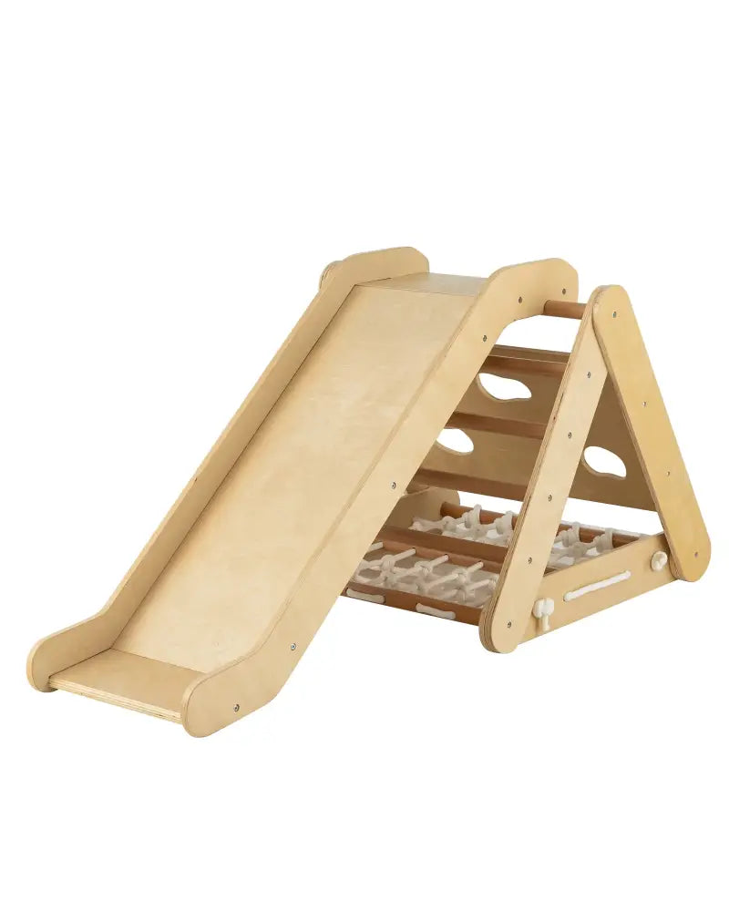 Patented 4 in 1 Triangle Climber Toy with Sliding Board and Climbing Net-Natural - Natural - Climbers & Slides