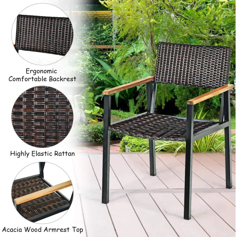 Patented 7 Pieces Outdoor Dining Set with Large Acacia Wood Table Top - Natural - Patio Furniture Sets