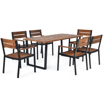 Patented 7 Pieces Patented Outdoor Patio Dining Table Set with Hole - Natural - Patio Dining Sets