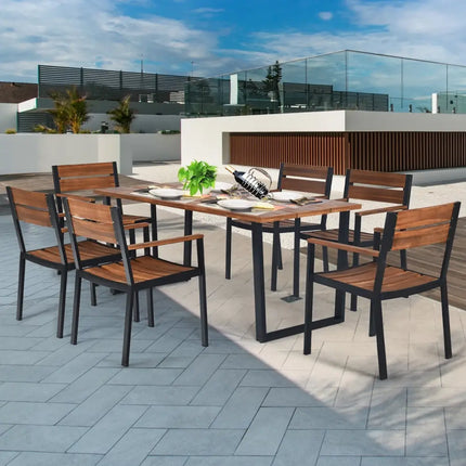 Patented 7 Pieces Patented Outdoor Patio Dining Table Set with Hole - Natural - Patio Dining Sets