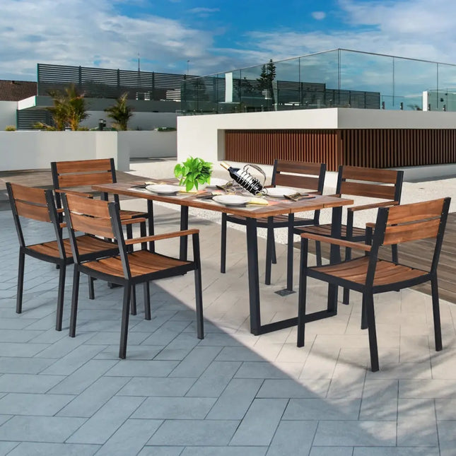 Patented 7 Pieces Patented Outdoor Patio Dining Table Set with Hole - Natural - Patio Dining Sets
