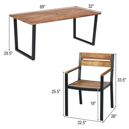 Patented 7 Pieces Patented Outdoor Patio Dining Table Set with Hole - Natural - Patio Dining Sets
