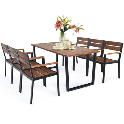 Patented 7 Pieces Patented Outdoor Patio Dining Table Set with Hole - Natural - Patio Dining Sets