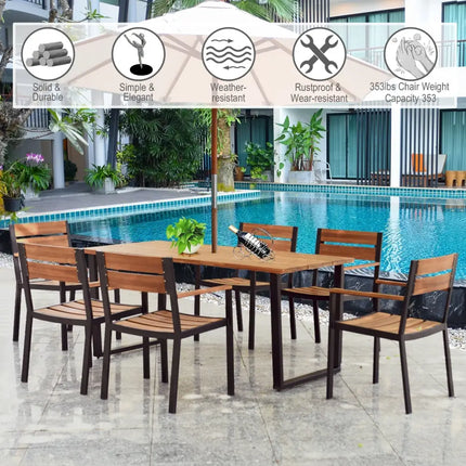 Patented 7 Pieces Patented Outdoor Patio Dining Table Set with Hole - Natural - Patio Dining Sets
