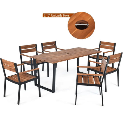 Patented 7 Pieces Patented Outdoor Patio Dining Table Set with Hole - Natural - Patio Dining Sets