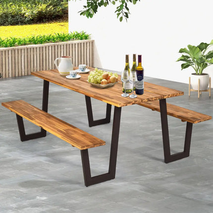 Patented 70 Inch Dining Table Set with Seats and Umbrella Hole - Picnic Tables