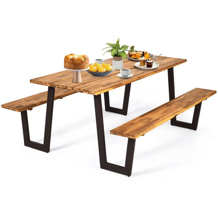 Patented 70 Inch Dining Table Set with Seats and Umbrella Hole - Picnic Tables