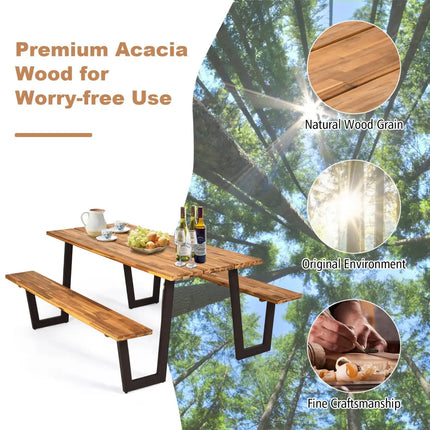 Patented 70 Inch Dining Table Set with Seats and Umbrella Hole - Picnic Tables