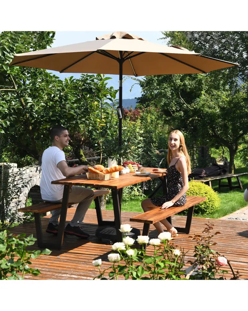 Patented 70 Inch Dining Table Set with Seats and Umbrella Hole - Picnic Tables