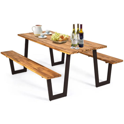 Patented 70 Inch Dining Table Set with Seats and Umbrella Hole - Picnic Tables