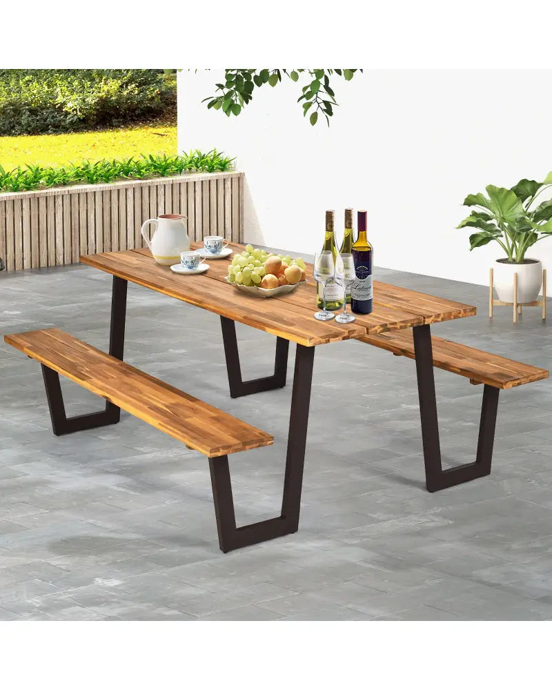 Patented 70 Inch Dining Table Set with Seats and Umbrella Hole - Picnic Tables
