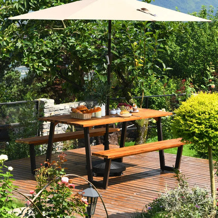 Patented 70 Inch Dining Table Set with Seats and Umbrella Hole - Picnic Tables