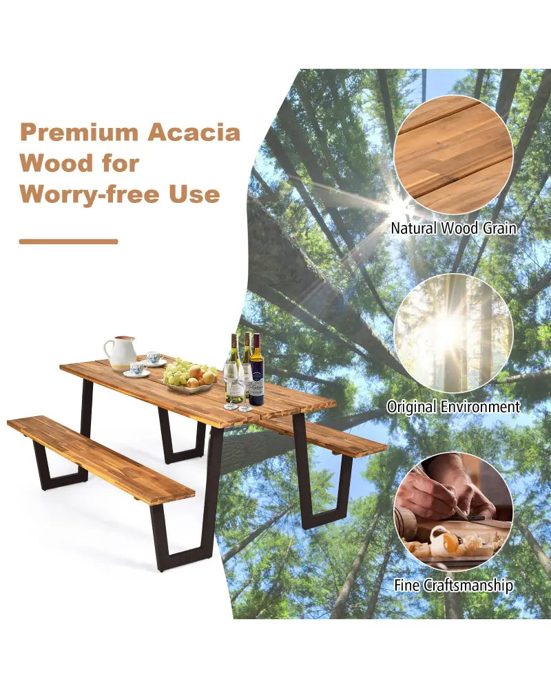 Patented 70 Inch Dining Table Set with Seats and Umbrella Hole - Picnic Tables