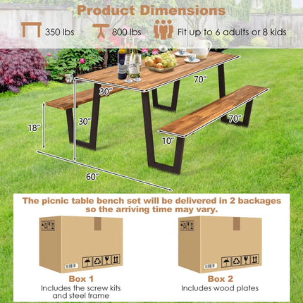 Patented 70 Inch Dining Table Set with Seats and Umbrella Hole - Picnic Tables