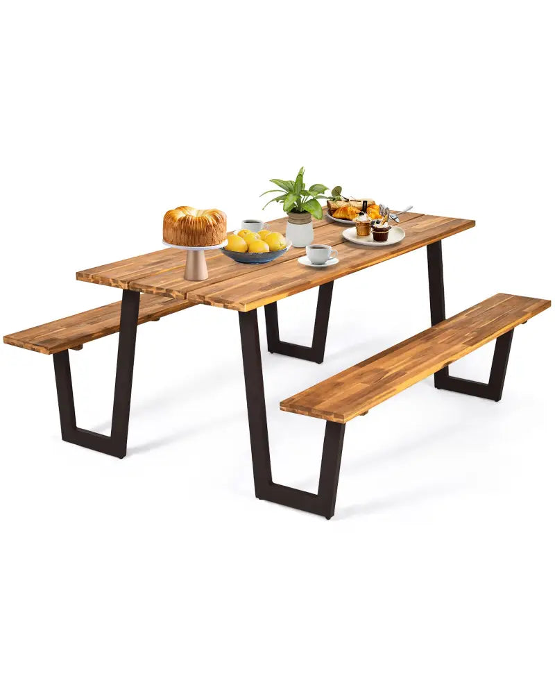 Patented 70 Inch Dining Table Set with Seats and Umbrella Hole - Picnic Tables