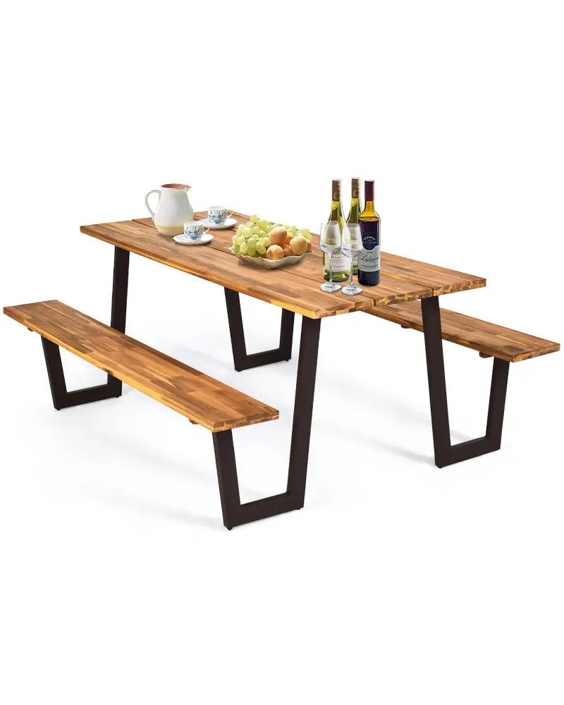 Patented 70 Inch Dining Table Set with Seats and Umbrella Hole - Picnic Tables