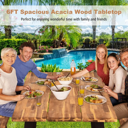 Patented 70 Inch Dining Table Set with Seats and Umbrella Hole - Picnic Tables