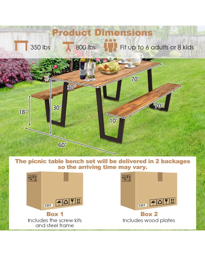 Patented 70 Inch Dining Table Set with Seats and Umbrella Hole - Picnic Tables