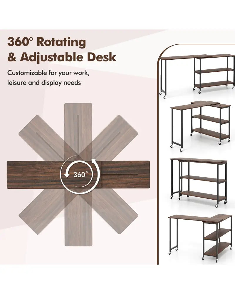 Patented Large 360-Degree Free Rotating Sofa Side Table with Wheels and Storage Shelf-Walnut - Walnut - End & Side