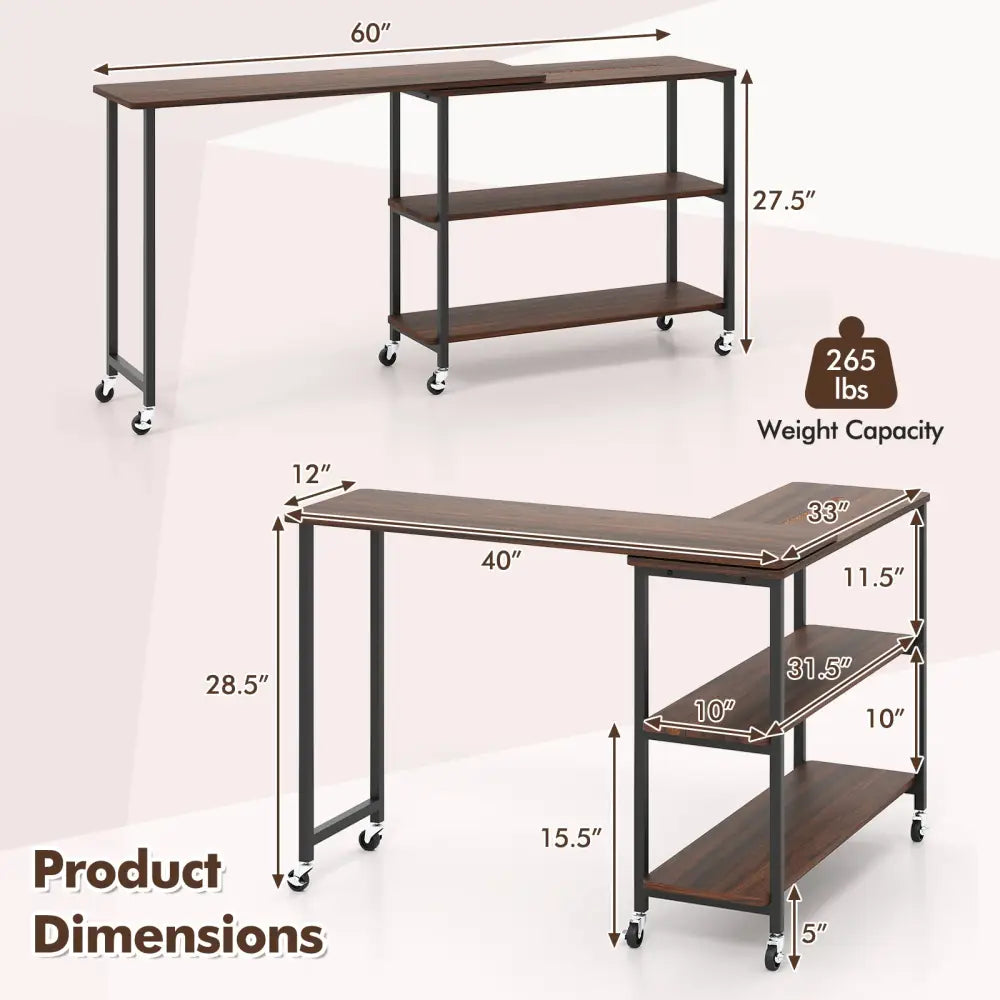 Patented Large 360-Degree Free Rotating Sofa Side Table with Wheels and Storage Shelf-Walnut - Walnut - End & Side