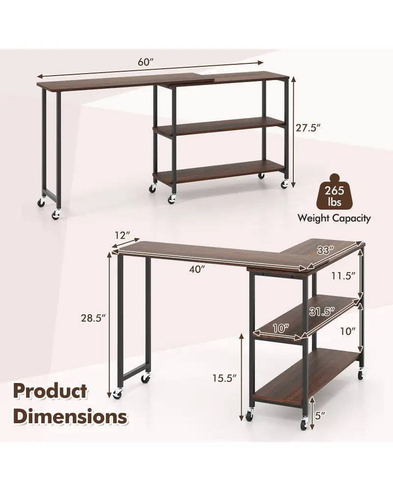 Patented Large 360-Degree Free Rotating Sofa Side Table with Wheels and Storage Shelf-Walnut - Walnut - End & Side