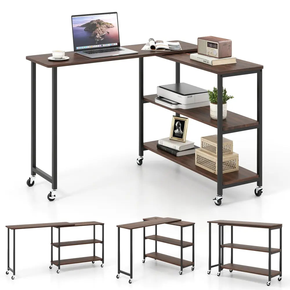 Patented Large 360-Degree Free Rotating Sofa Side Table with Wheels and Storage Shelf-Walnut - Walnut - End & Side