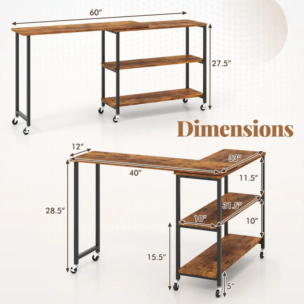 Patented Large 360-Degree Free Rotating Sofa Side Table with Wheels and Storage Shelf-Brown - Brown - End & Side Tables