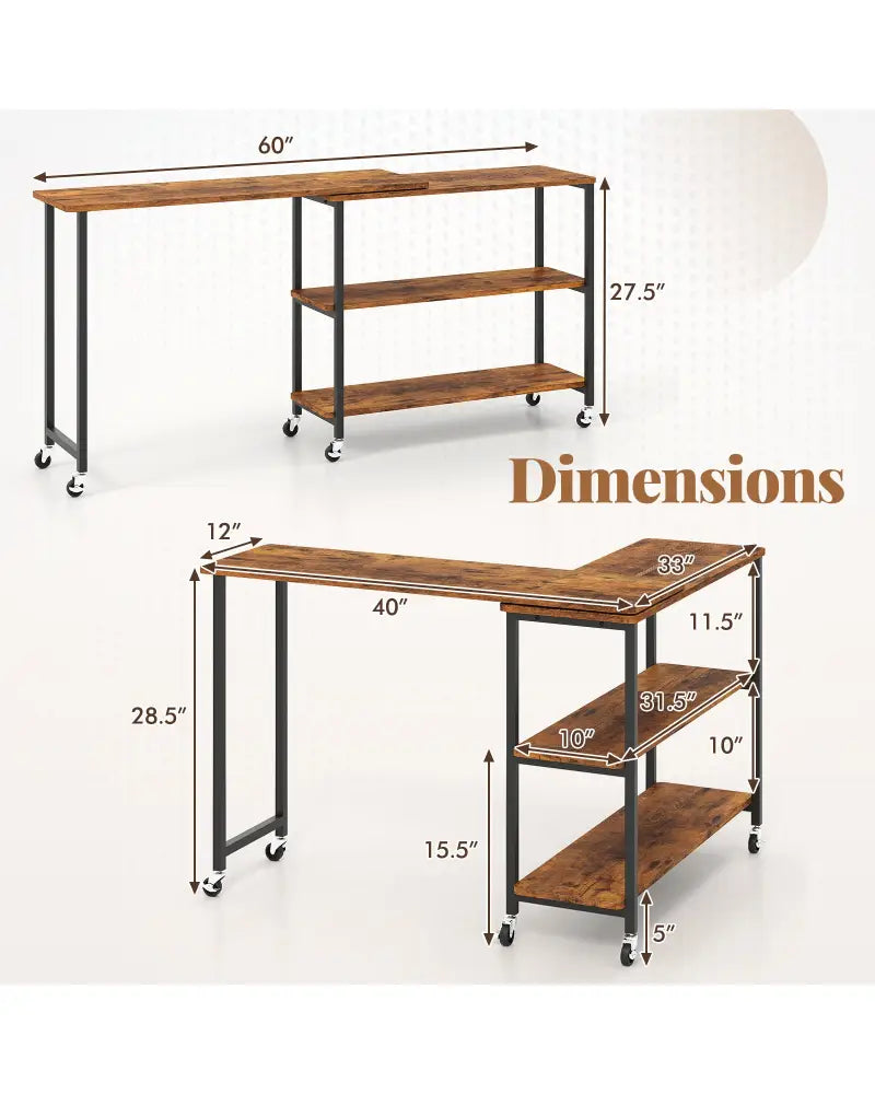 Patented Large 360-Degree Free Rotating Sofa Side Table with Wheels and Storage Shelf-Brown - Brown - End & Side Tables