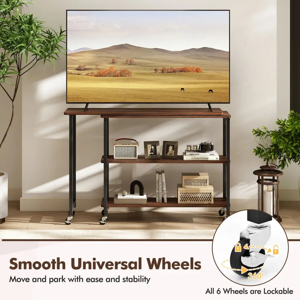 Patented Large 360-Degree Free Rotating Sofa Side Table with Wheels and Storage Shelf-Walnut - Walnut - End & Side