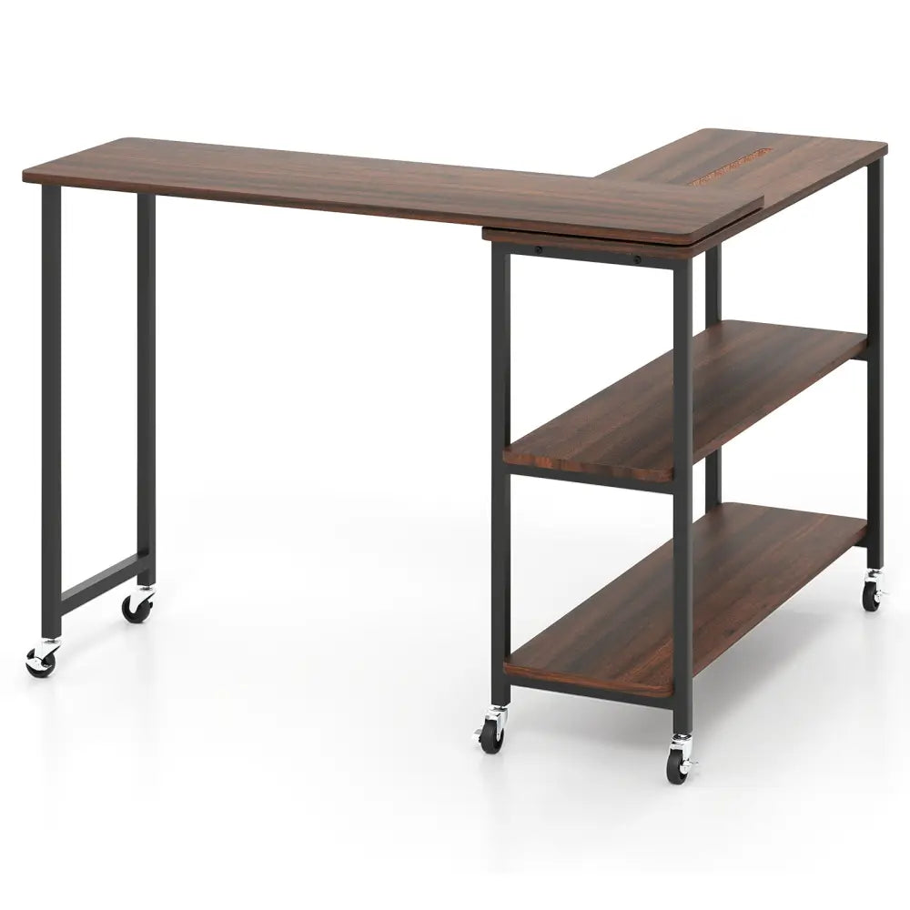Patented Large 360-Degree Free Rotating Sofa Side Table with Wheels and Storage Shelf-Walnut - Walnut - End & Side