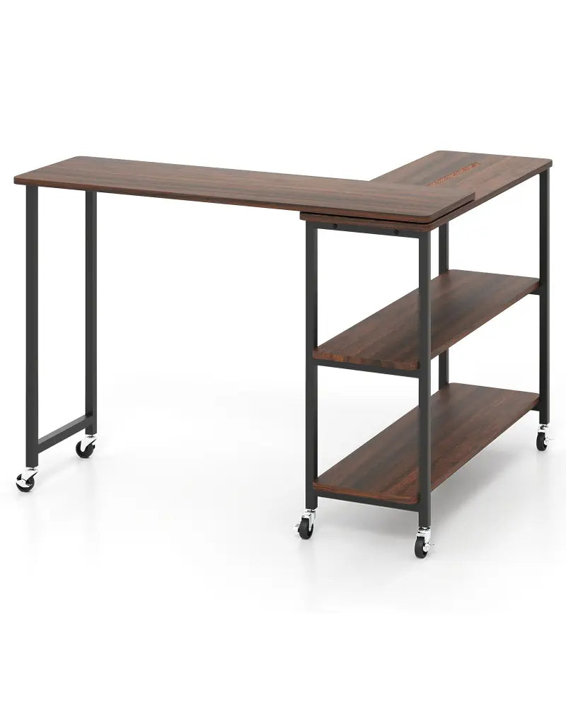 Patented Large 360-Degree Free Rotating Sofa Side Table with Wheels and Storage Shelf-Walnut - Walnut - End & Side