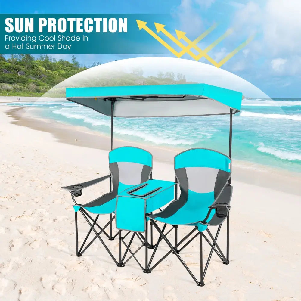 Patented Portable Folding Camping Canopy Chairs with Cup Holder-Turquoise - Turquoise - Camping Furniture