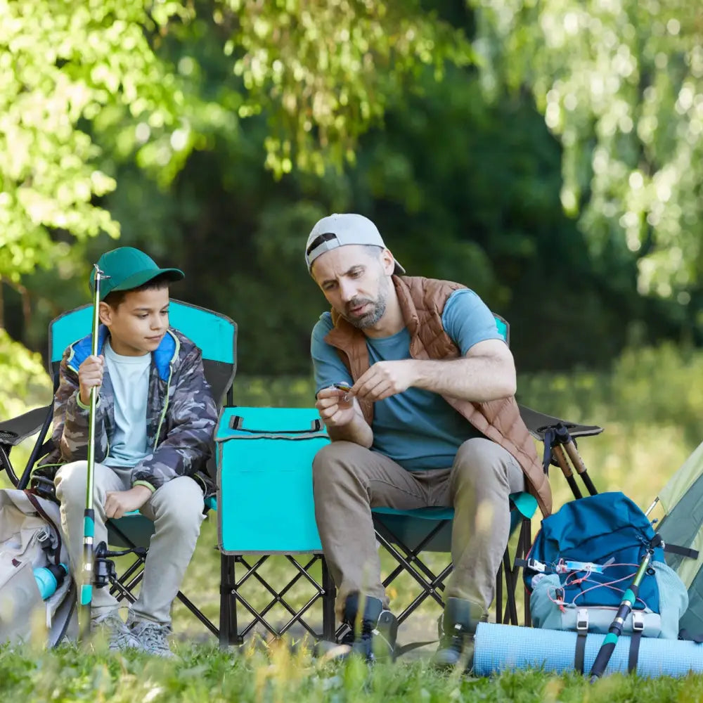 Patented Portable Folding Camping Canopy Chairs with Cup Holder-Turquoise - Turquoise - Camping Furniture