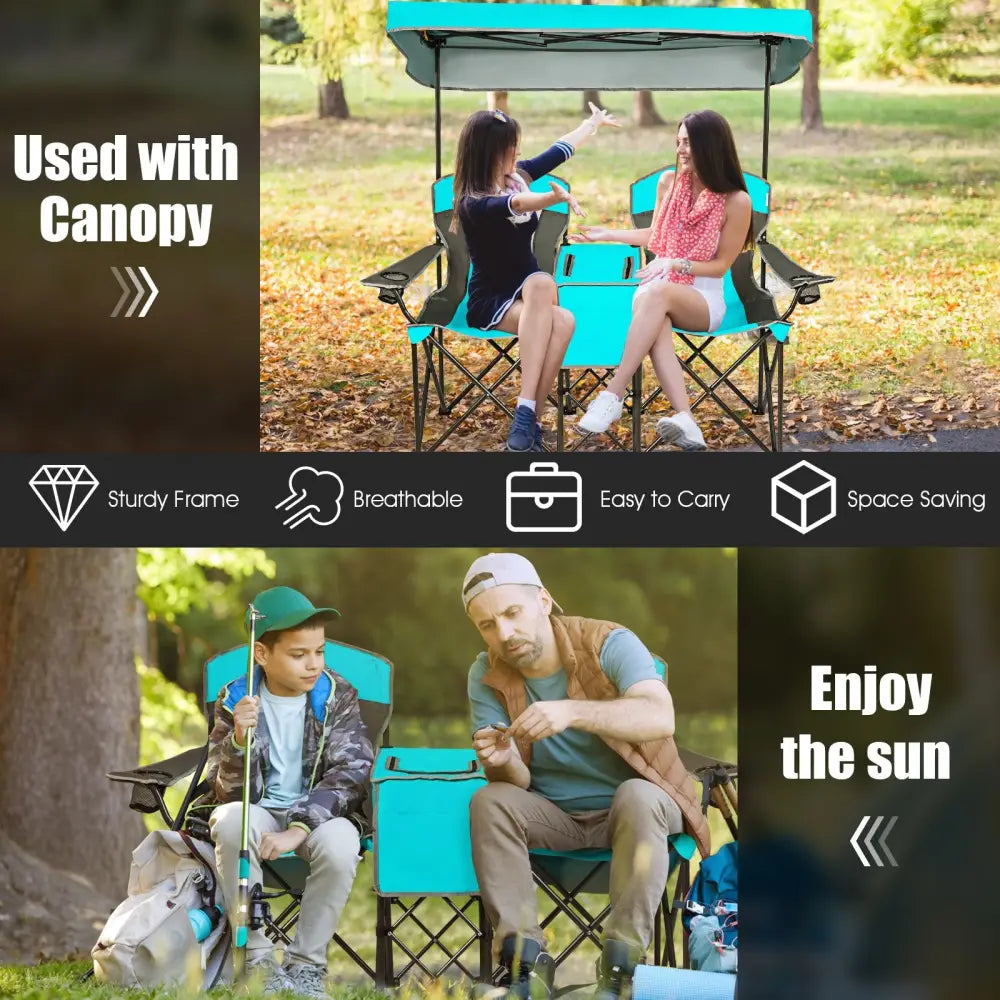 Patented Portable Folding Camping Canopy Chairs with Cup Holder-Turquoise - Turquoise - Camping Furniture