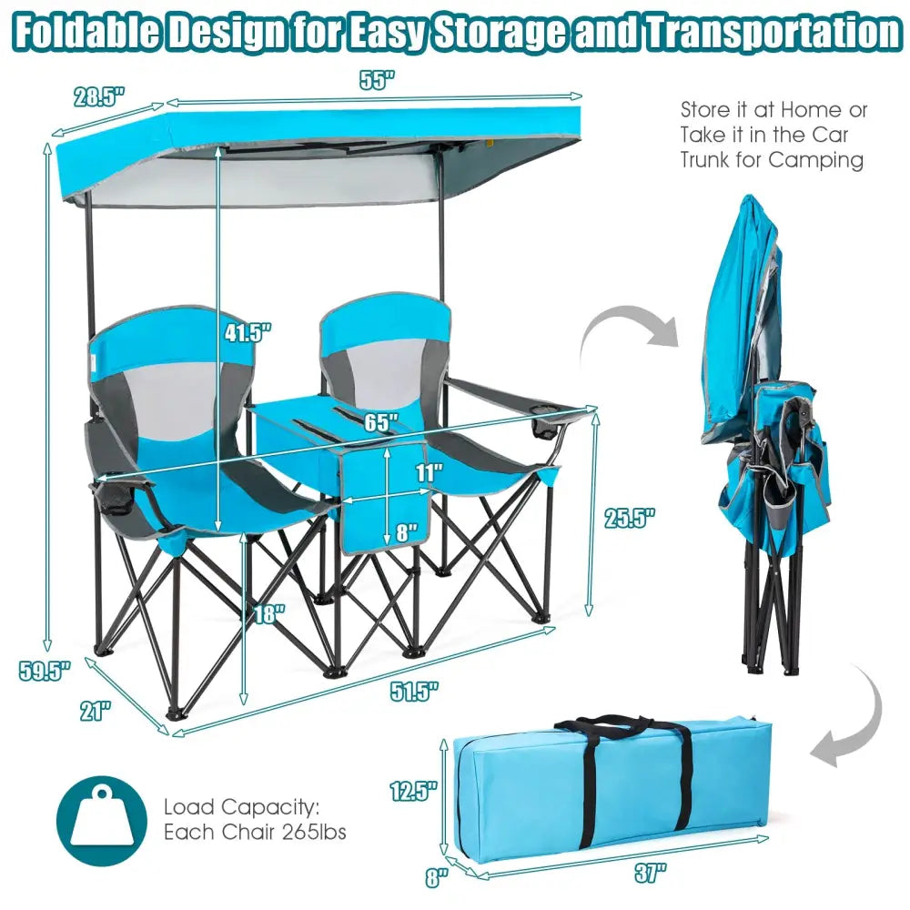 Patented Portable Folding Camping Canopy Chairs with Cup Holder-Blue - Blue - Camping Furniture