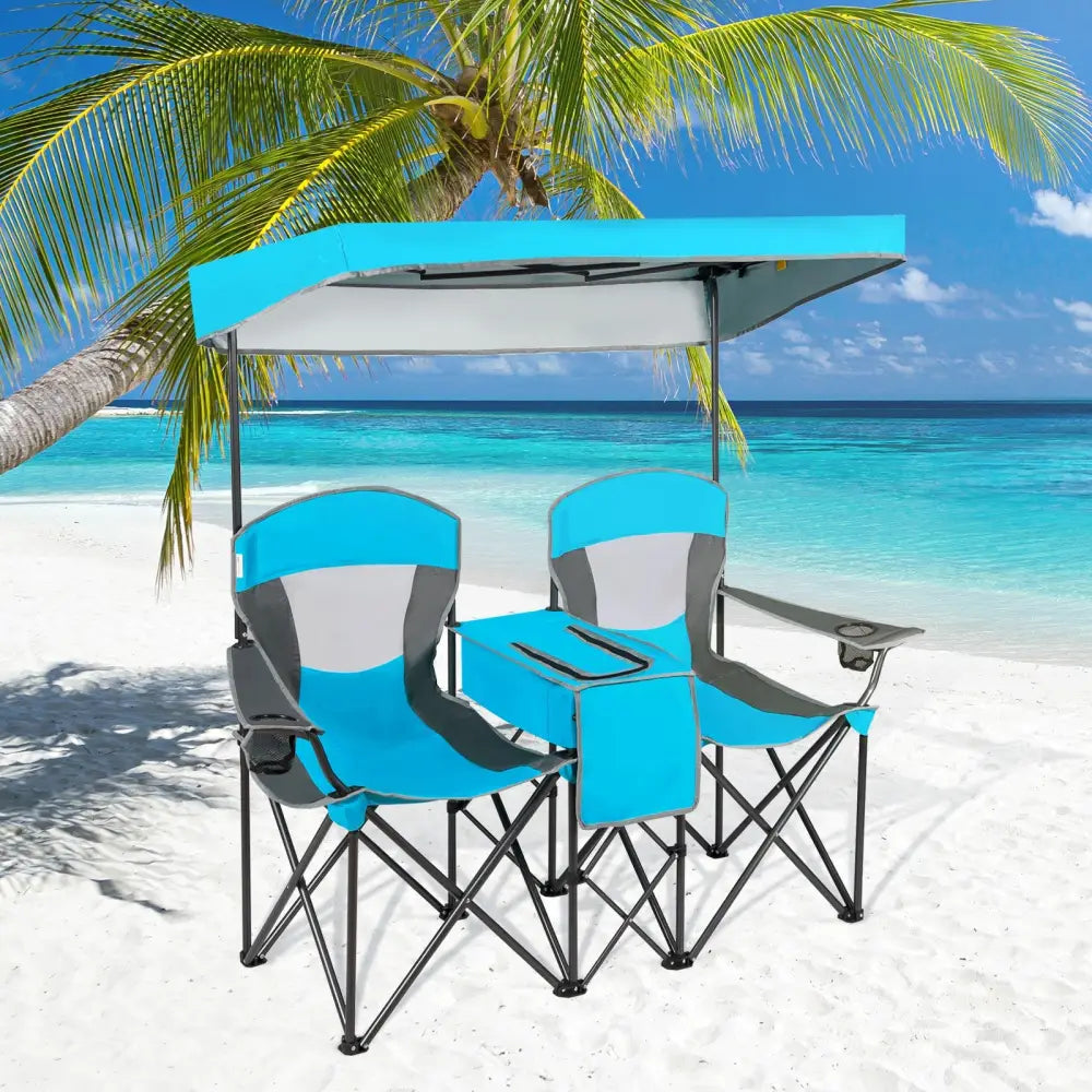 Patented Portable Folding Camping Canopy Chairs with Cup Holder-Blue - Blue - Camping Furniture