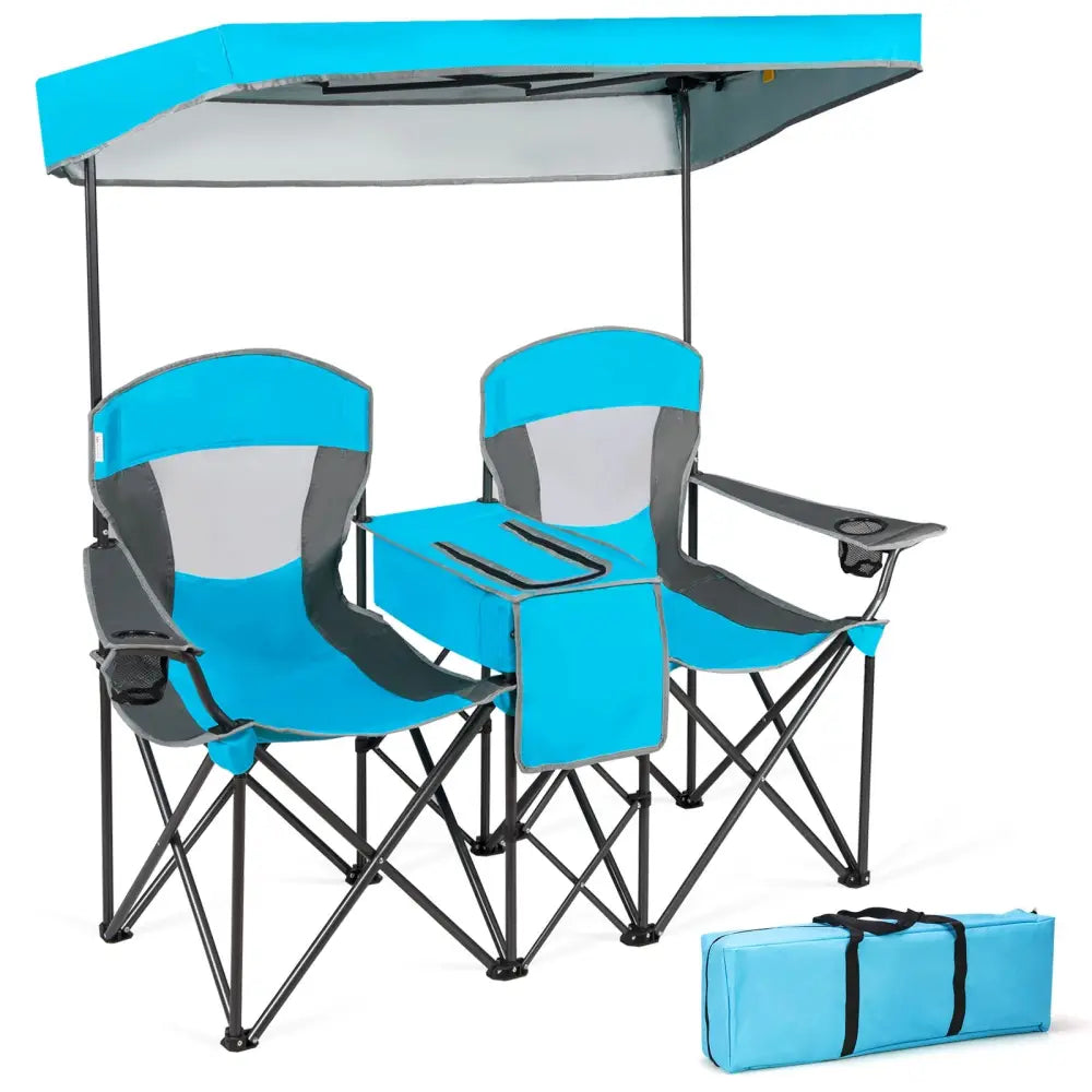 Patented Portable Folding Camping Canopy Chairs with Cup Holder-Blue - Blue - Camping Furniture