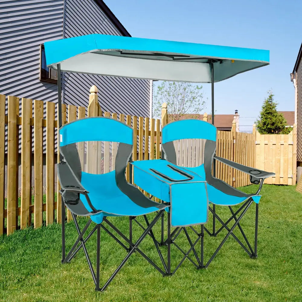 Patented Portable Folding Camping Canopy Chairs with Cup Holder-Blue - Blue - Camping Furniture