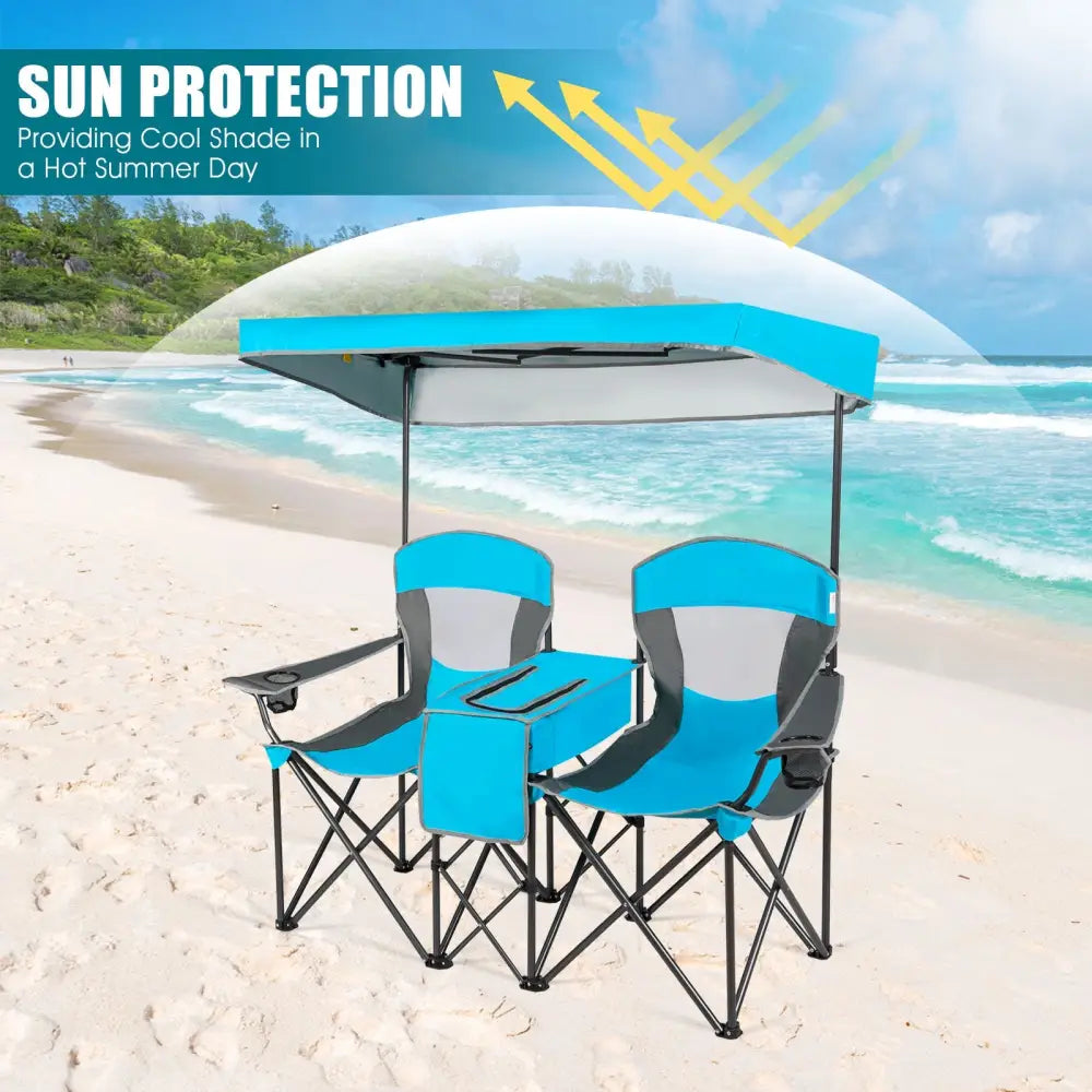 Patented Portable Folding Camping Canopy Chairs with Cup Holder-Blue - Blue - Camping Furniture