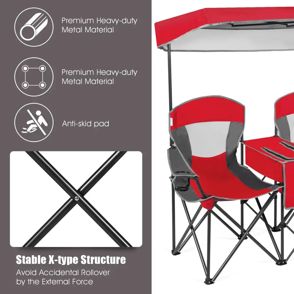 Patented Portable Folding Camping Canopy Chairs with Cup Holder-Red - Red - Camping Furniture