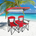 Patented Portable Folding Camping Canopy Chairs with Cup Holder-Red - Red - Camping Furniture