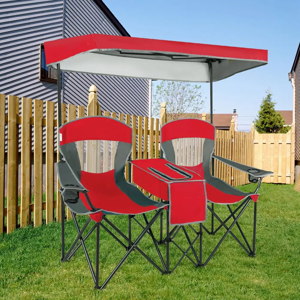 Patented Portable Folding Camping Canopy Chairs with Cup Holder-Red - Red - Camping Furniture