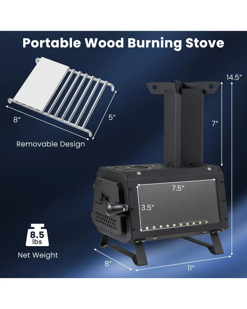 Patented Portable Wood Camping Burning Stove Heater with 2 Cooking Positions - Black - Fire Pits