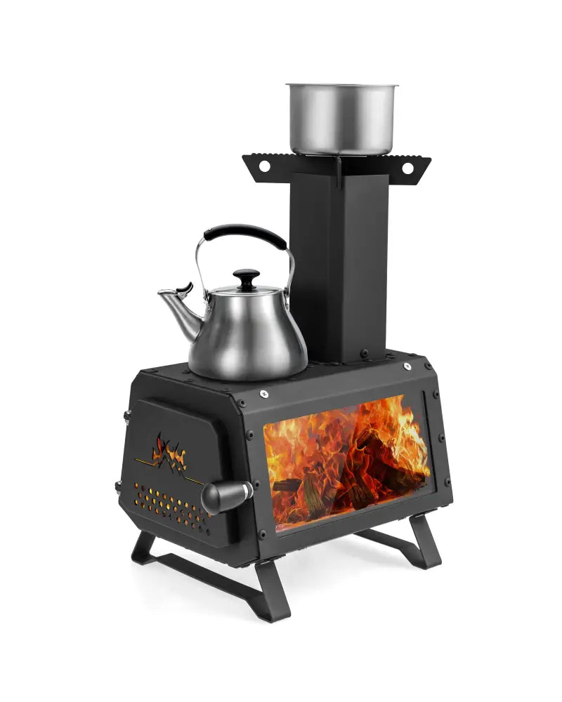 Patented Portable Wood Camping Burning Stove Heater with 2 Cooking Positions - Black - Fire Pits