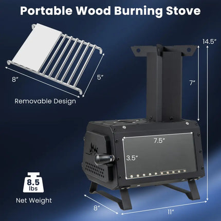 Patented Portable Wood Camping Burning Stove Heater with 2 Cooking Positions - Black - Fire Pits