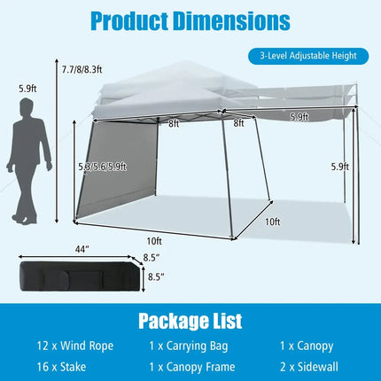 Patio 10x10FT Instant Pop-up Canopy Folding Tent with Sidewalls and Awnings Outdoor-Gray - Gray - Canopies