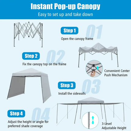 Patio 10x10FT Instant Pop-up Canopy Folding Tent with Sidewalls and Awnings Outdoor-Gray - Gray - Canopies