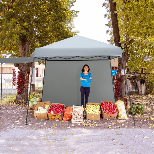 Patio 10x10FT Instant Pop-up Canopy Folding Tent with Sidewalls and Awnings Outdoor-Gray - Gray - Canopies