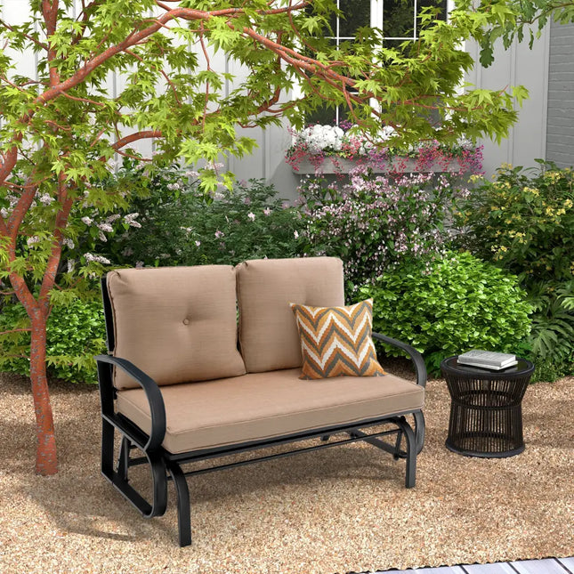 Patio 2-Person Glider Bench Rocking Loveseat Cushioned Armrest-Beige - Beige - Patio Rocking Chairs & Gliders